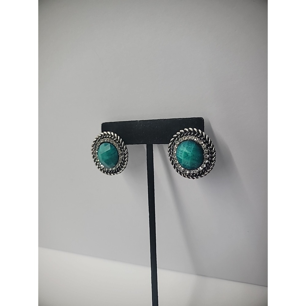 Vintage Earrings Pierced Stud Round Green Australian Crystal‎ Jewelry Costume